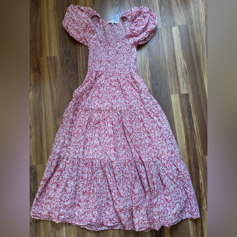 Moon River Pink Floral Puff Sleeve Dress